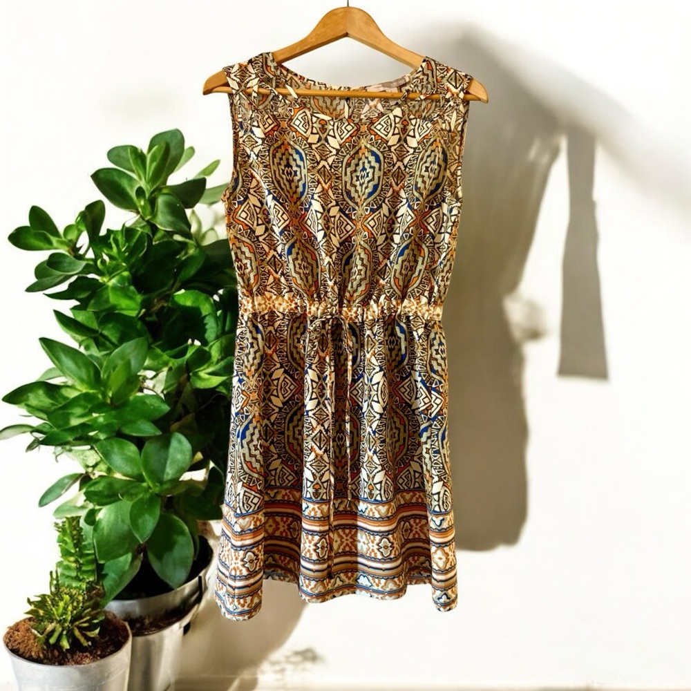Forever 21 Brown and Cream Sleeveless Mini Sundress